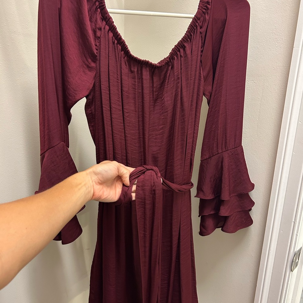 Chic Long Sleeve Burgundy Dress